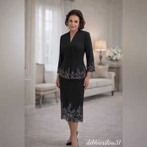 Montage Collection by Mon Cheri  Black Lace Beaded Jacket & Skirt Set